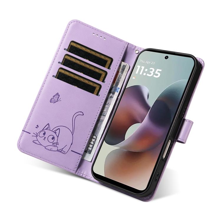 For Motorola Moto G56 5G Adorable Cat Embossed Pattern Flip Leather Phone Case