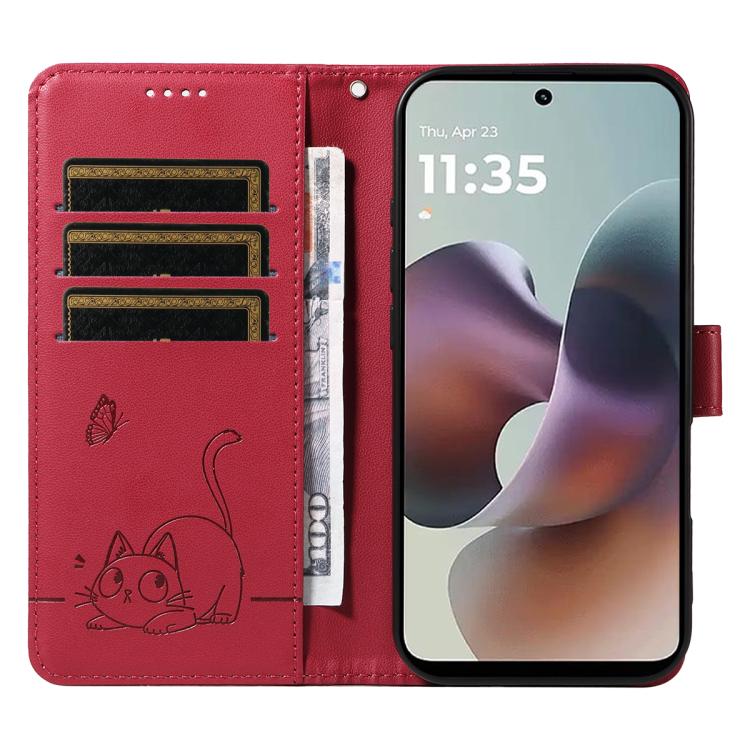 For Motorola Moto G56 5G Adorable Cat Embossed Pattern Flip Leather Phone Case