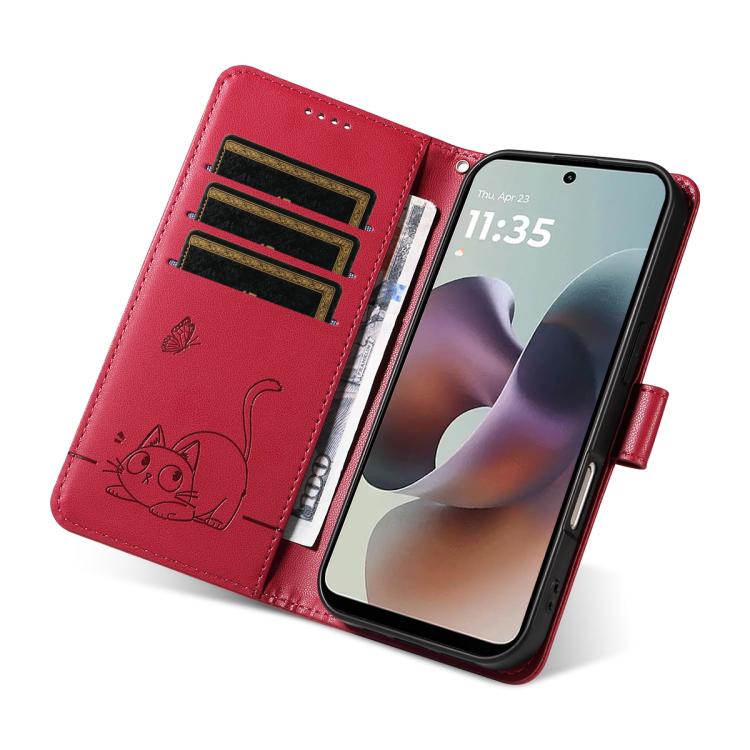 For Motorola Moto G56 5G Adorable Cat Embossed Pattern Flip Leather Phone Case