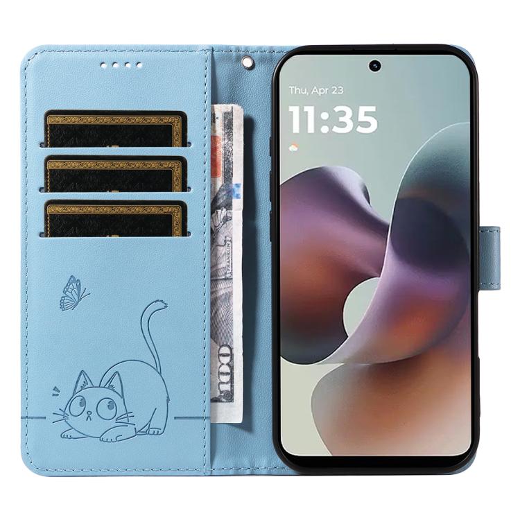 For Motorola Moto G56 5G Adorable Cat Embossed Pattern Flip Leather Phone Case