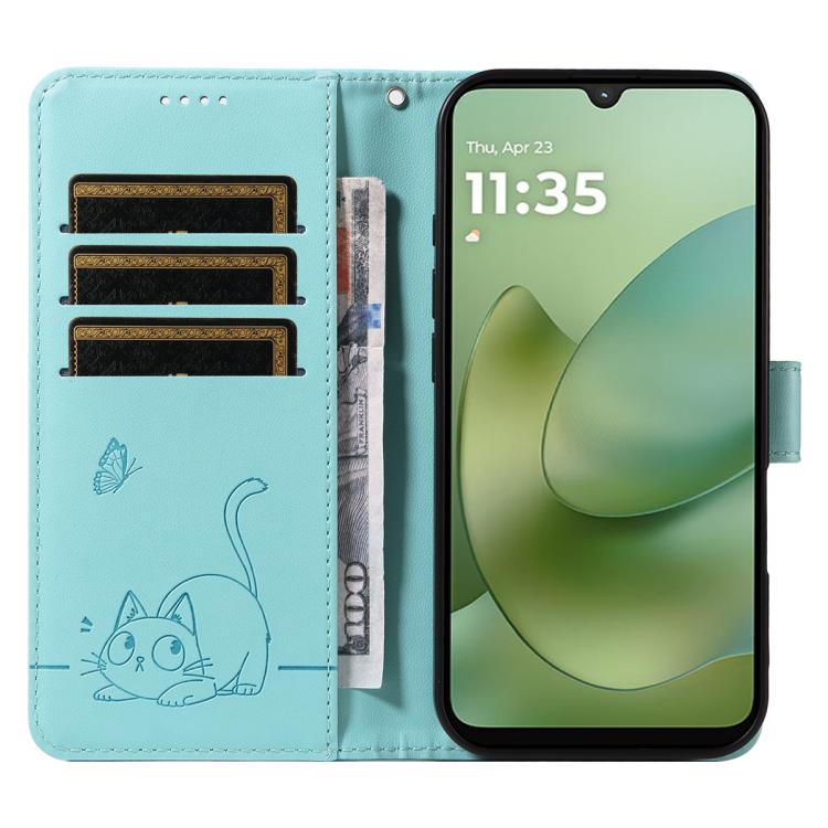 For Motorola Moto G06 4G Adorable Cat Embossed Pattern Flip Leather Phone Case
