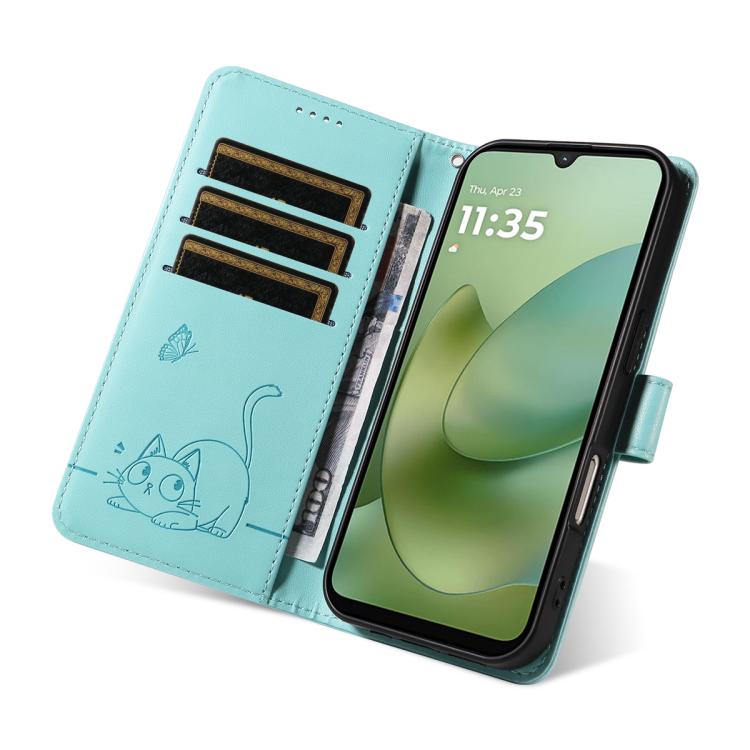 For Motorola Moto G06 4G Adorable Cat Embossed Pattern Flip Leather Phone Case