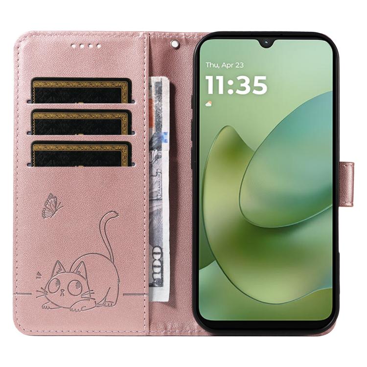 For Motorola Moto G06 4G Adorable Cat Embossed Pattern Flip Leather Phone Case