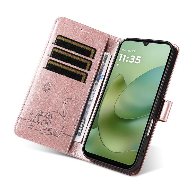 For Motorola Moto G06 4G Adorable Cat Embossed Pattern Flip Leather Phone Case