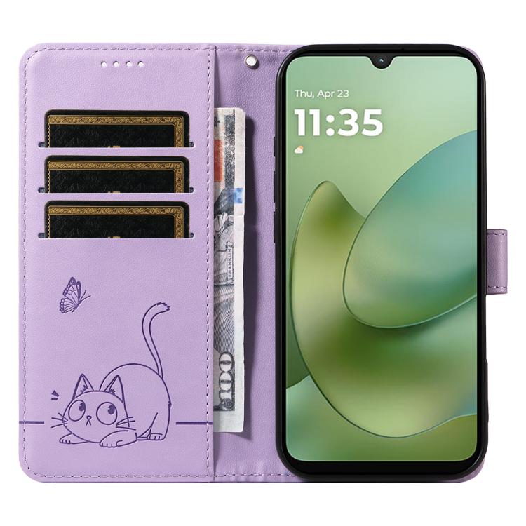 For Motorola Moto G06 4G Adorable Cat Embossed Pattern Flip Leather Phone Case