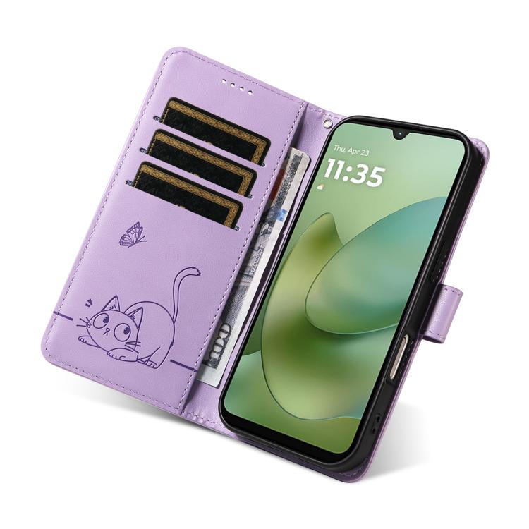 For Motorola Moto G06 4G Adorable Cat Embossed Pattern Flip Leather Phone Case