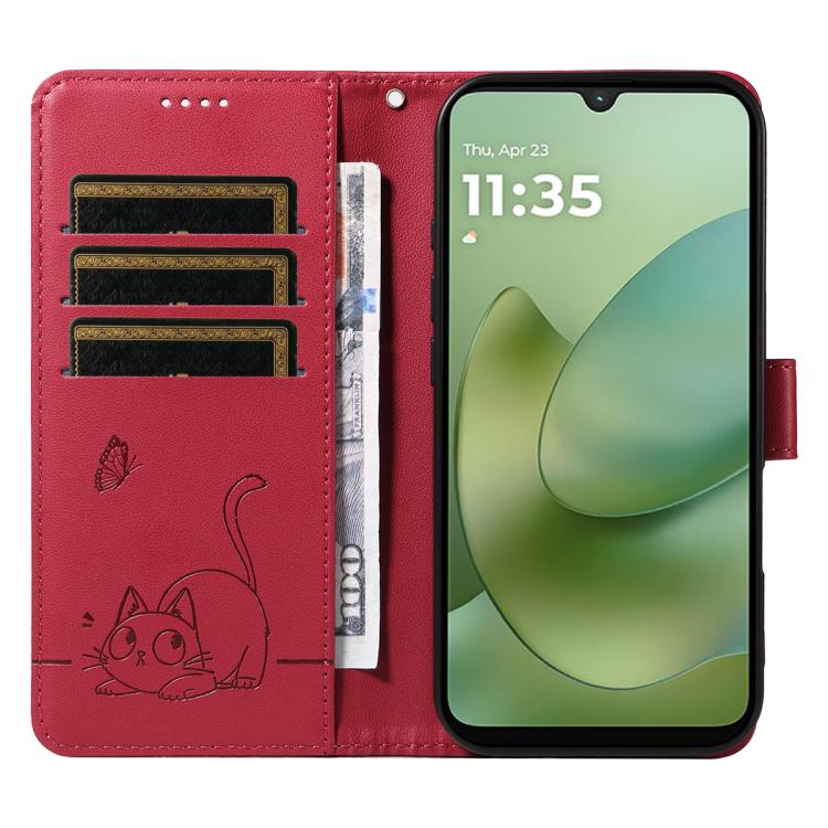 For Motorola Moto G06 4G Adorable Cat Embossed Pattern Flip Leather Phone Case