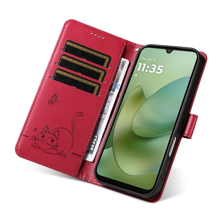 For Motorola Moto G06 4G Adorable Cat Embossed Pattern Flip Leather Phone Case