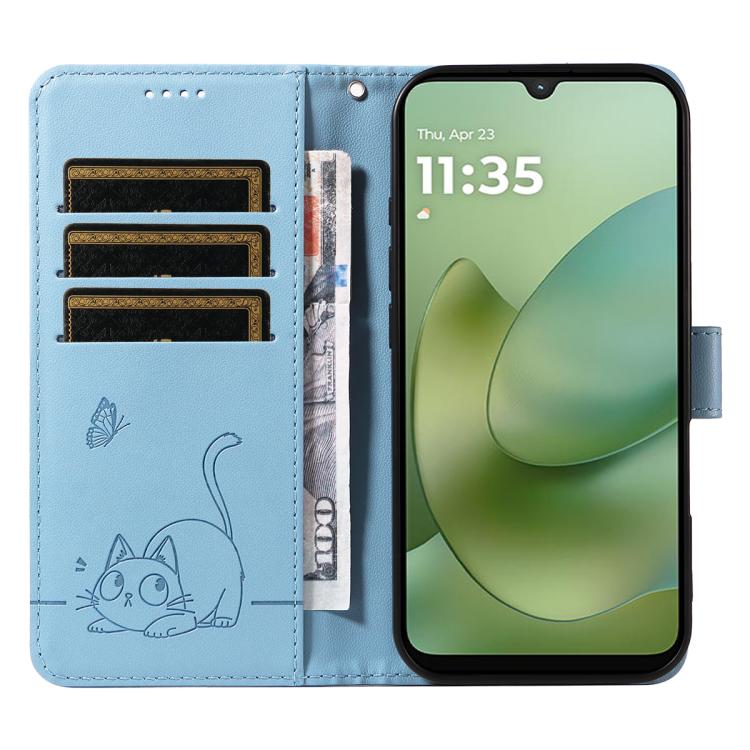For Motorola Moto G06 4G Adorable Cat Embossed Pattern Flip Leather Phone Case