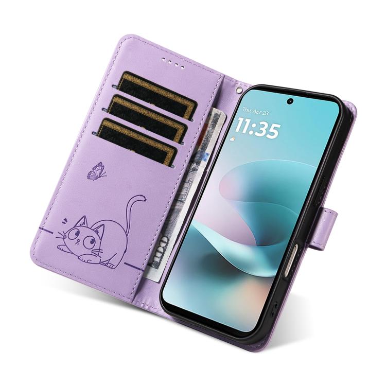 For Motorola Edge 70 5G Adorable Cat Embossed Pattern Flip Leather Phone Case