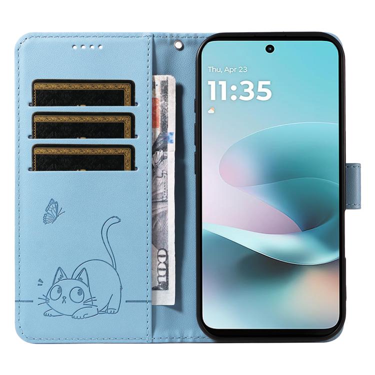 For Motorola Edge 70 5G Adorable Cat Embossed Pattern Flip Leather Phone Case