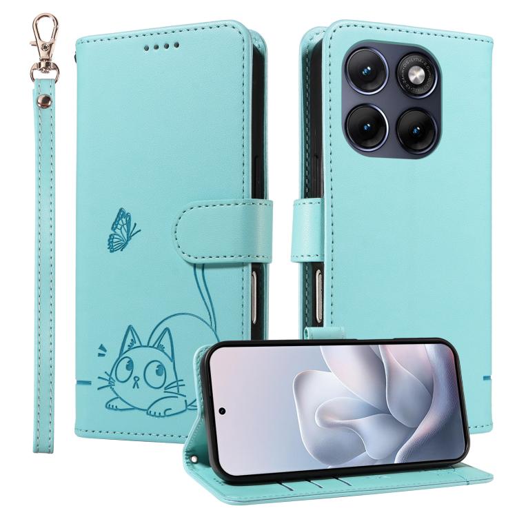 For Motorola Edge 70 Fusion 5G Adorable Cat Embossed Pattern Flip Leather Phone Case