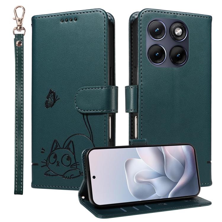 For Motorola Edge 70 Fusion 5G Adorable Cat Embossed Pattern Flip Leather Phone Case