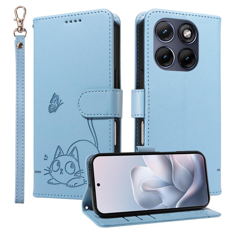 For Motorola Edge 70 Fusion 5G Adorable Cat Embossed Pattern Flip Leather Phone Case