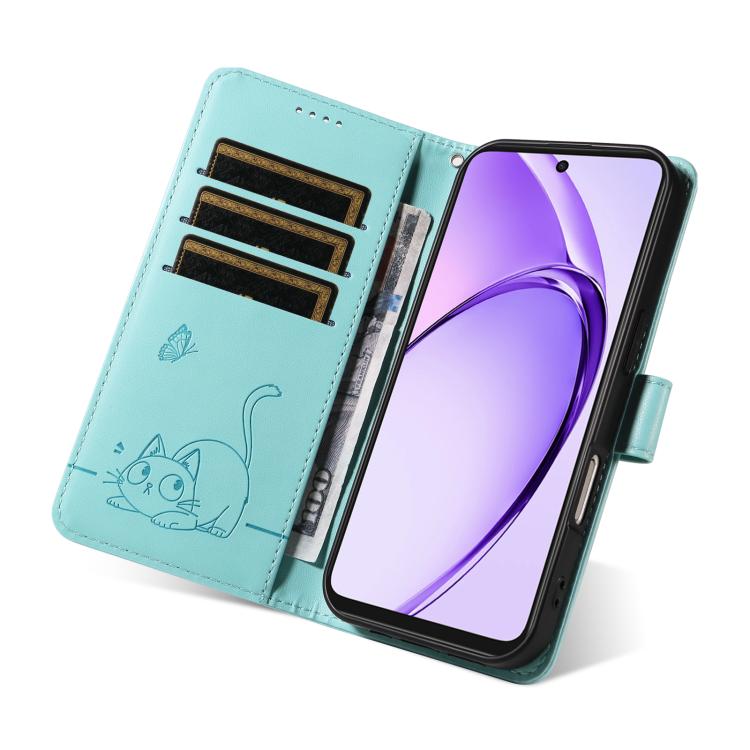 For OPPO A5x 5G Global Adorable Cat Embossed Pattern Flip Leather Phone Case