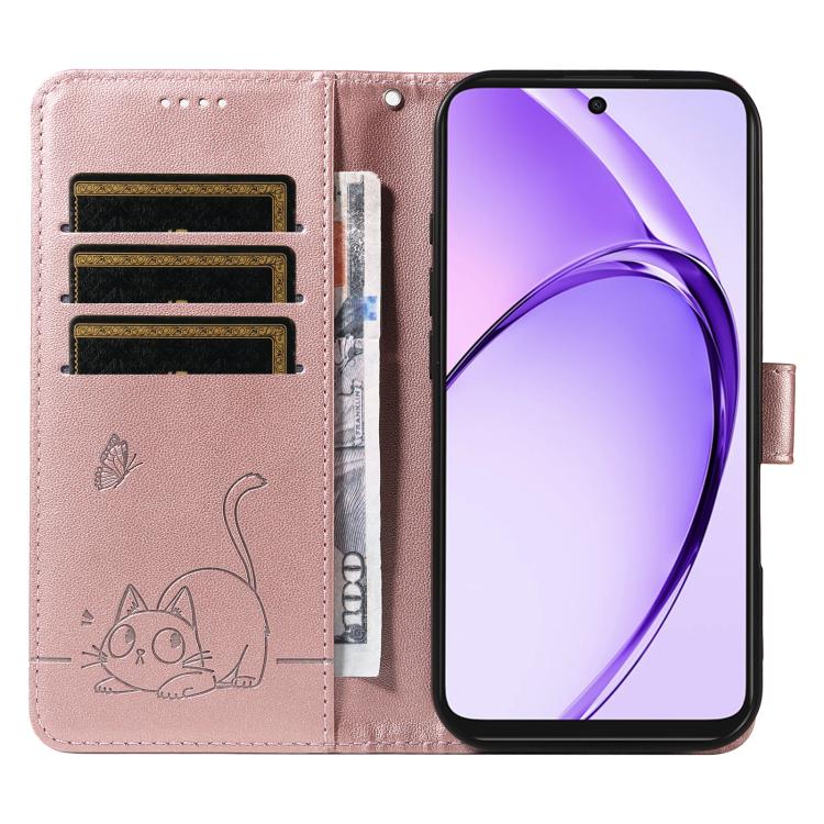 For OPPO A5x 5G Global Adorable Cat Embossed Pattern Flip Leather Phone Case