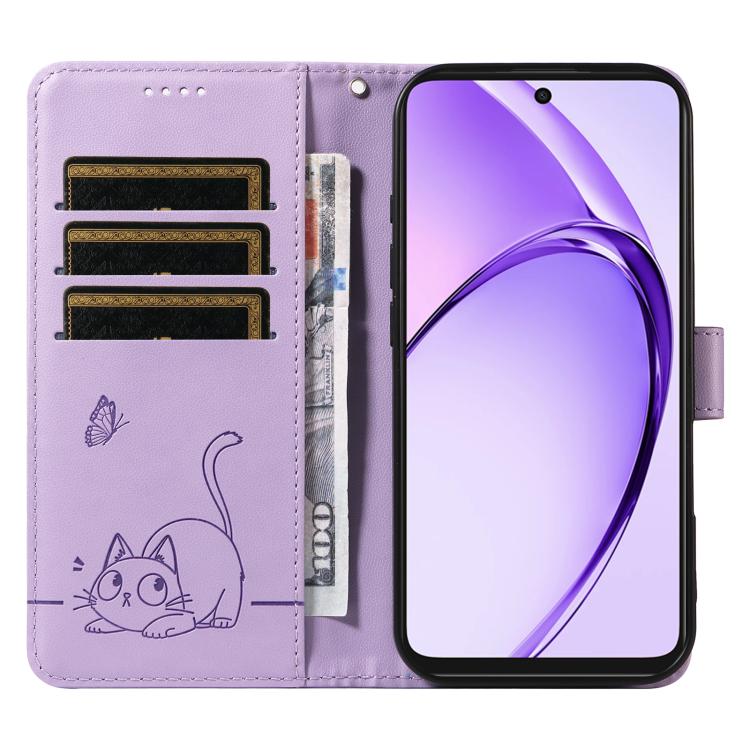 For OPPO A5x 5G Global Adorable Cat Embossed Pattern Flip Leather Phone Case