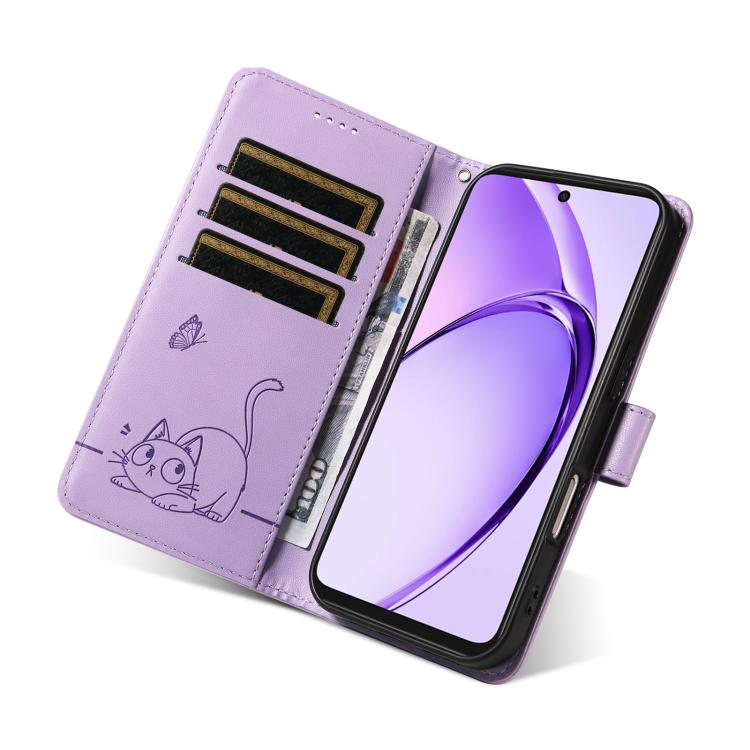 For OPPO A5x 5G Global Adorable Cat Embossed Pattern Flip Leather Phone Case