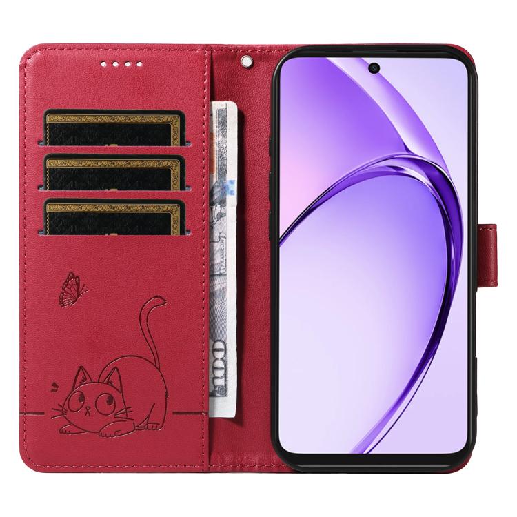 For OPPO A5x 5G Global Adorable Cat Embossed Pattern Flip Leather Phone Case