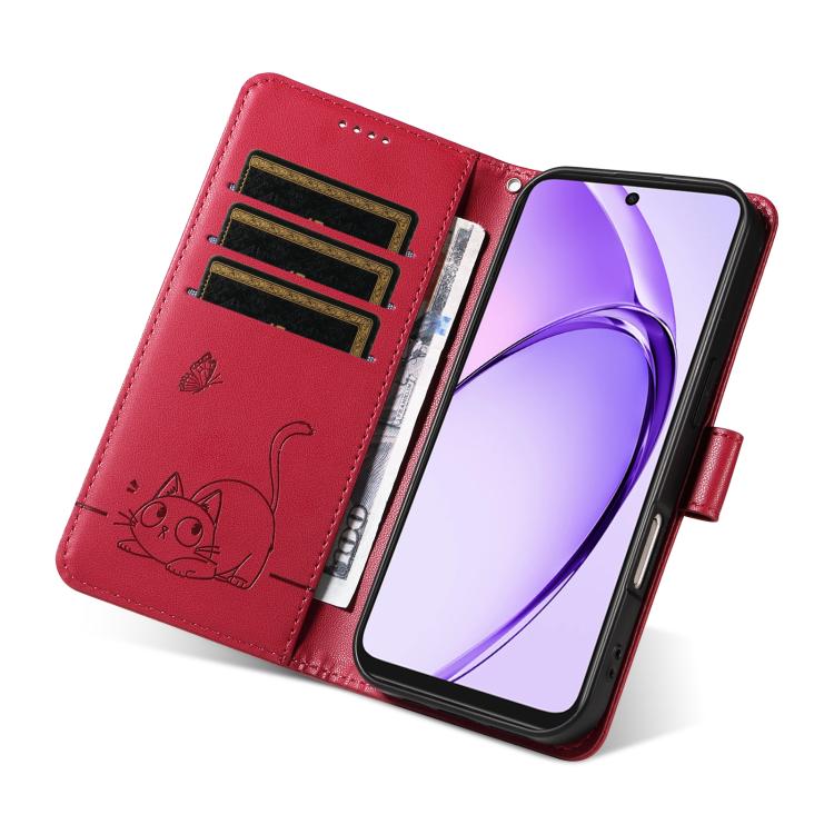 For OPPO A5x 5G Global Adorable Cat Embossed Pattern Flip Leather Phone Case