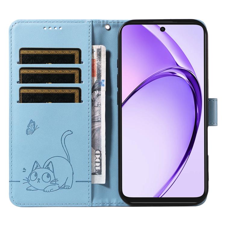 For OPPO A5x 5G Global Adorable Cat Embossed Pattern Flip Leather Phone Case