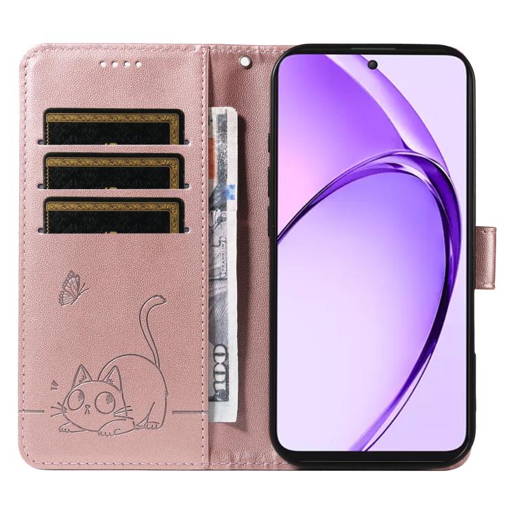 For OPPO K12x 5G Global Adorable Cat Embossed Pattern Flip Leather Phone Case