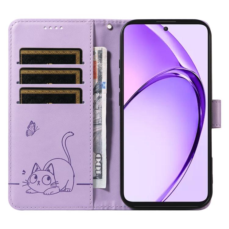 For OPPO K12x 5G Global Adorable Cat Embossed Pattern Flip Leather Phone Case