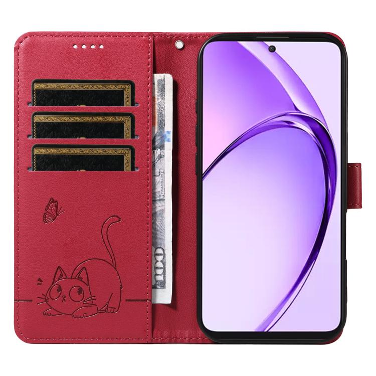 For OPPO K12x 5G Global Adorable Cat Embossed Pattern Flip Leather Phone Case
