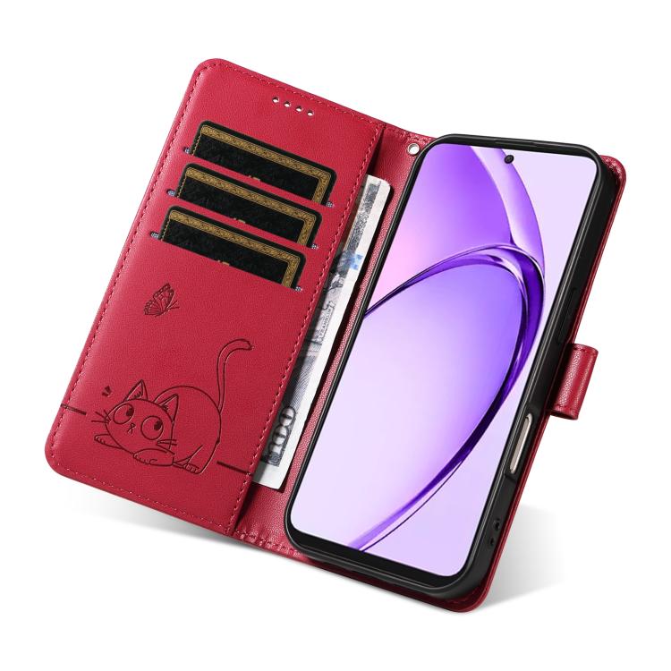 For OPPO K12x 5G Global Adorable Cat Embossed Pattern Flip Leather Phone Case