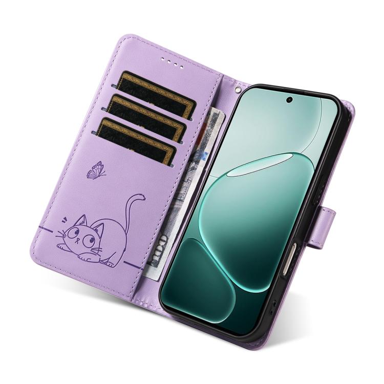 For OPPO A6 Pro 4G / 5G Global Adorable Cat Embossed Pattern Flip Leather Phone Case