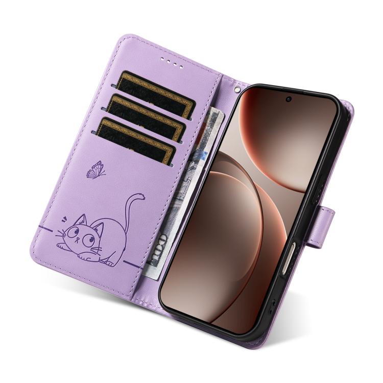 For OPPO Find X9 Pro Adorable Cat Embossed Pattern Flip Leather Phone Case