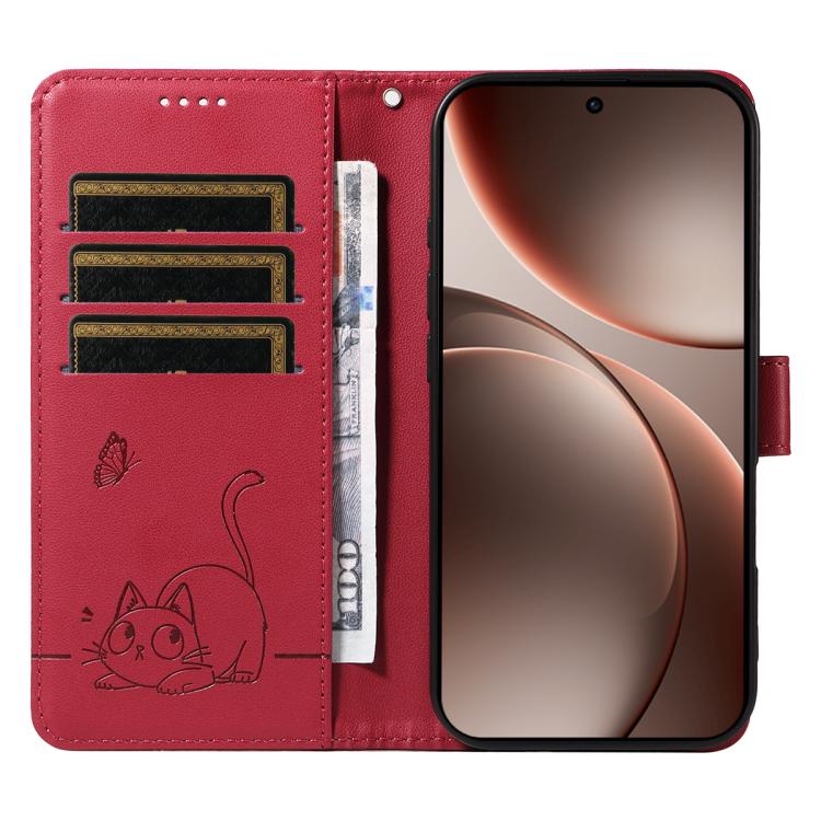 For OPPO Find X9 Pro Adorable Cat Embossed Pattern Flip Leather Phone Case