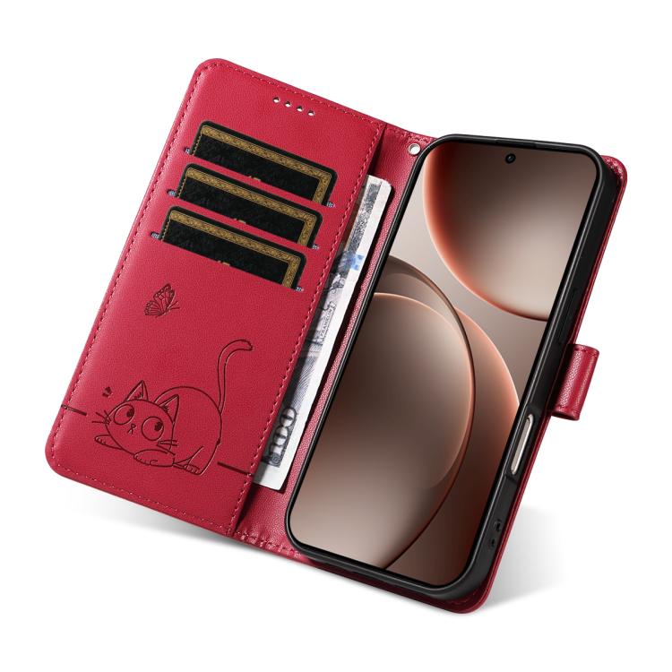 For OPPO Find X9 Pro Adorable Cat Embossed Pattern Flip Leather Phone Case