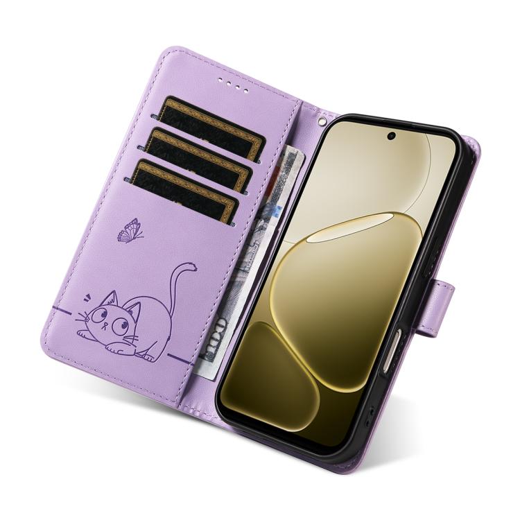 For OPPO A6X 5G / A6 5G Adorable Cat Embossed Pattern Flip Leather Phone Case