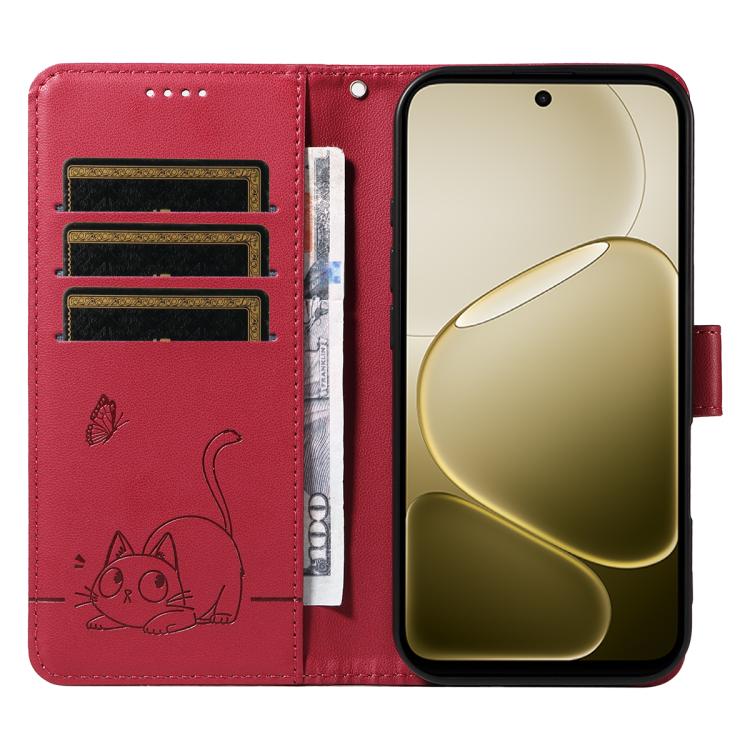 For OPPO A6X 5G / A6 5G Adorable Cat Embossed Pattern Flip Leather Phone Case