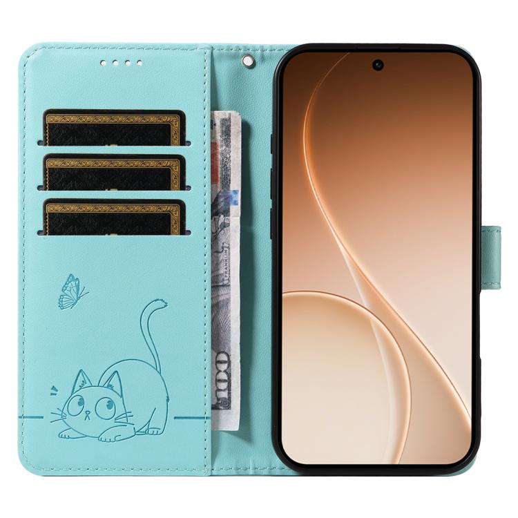 For OPPO Reno15 5G Global Adorable Cat Embossed Pattern Flip Leather Phone Case