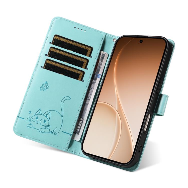 For OPPO Reno15 5G Global Adorable Cat Embossed Pattern Flip Leather Phone Case