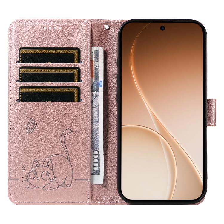 For OPPO Reno15 5G Global Adorable Cat Embossed Pattern Flip Leather Phone Case