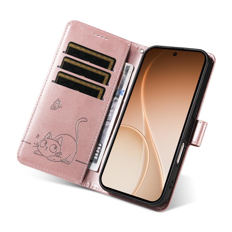 For OPPO Reno15 5G Global Adorable Cat Embossed Pattern Flip Leather Phone Case