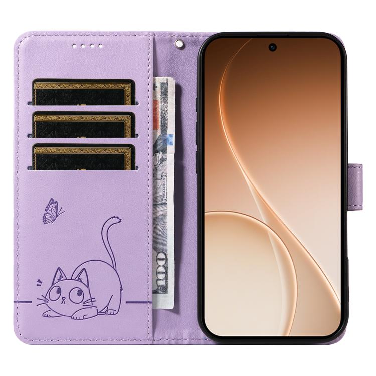 For OPPO Reno15 5G Global Adorable Cat Embossed Pattern Flip Leather Phone Case