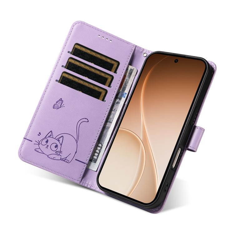 For OPPO Reno15 5G Global Adorable Cat Embossed Pattern Flip Leather Phone Case