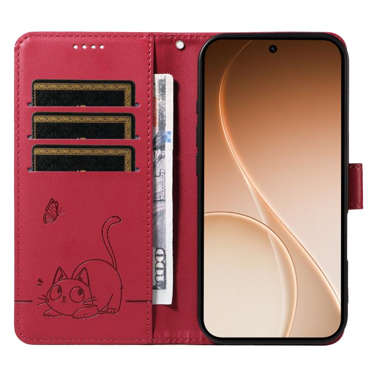 For OPPO Reno15 5G Global Adorable Cat Embossed Pattern Flip Leather Phone Case