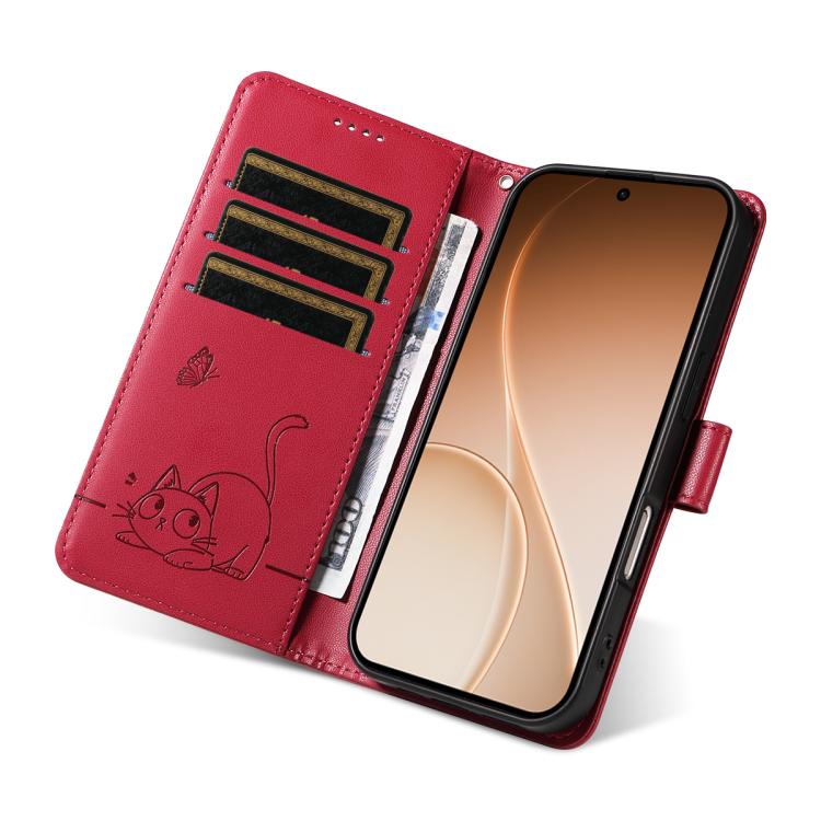 For OPPO Reno15 5G Global Adorable Cat Embossed Pattern Flip Leather Phone Case
