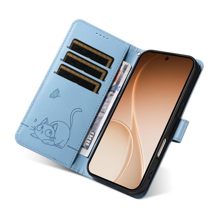 For OPPO Reno15 5G Global Adorable Cat Embossed Pattern Flip Leather Phone Case