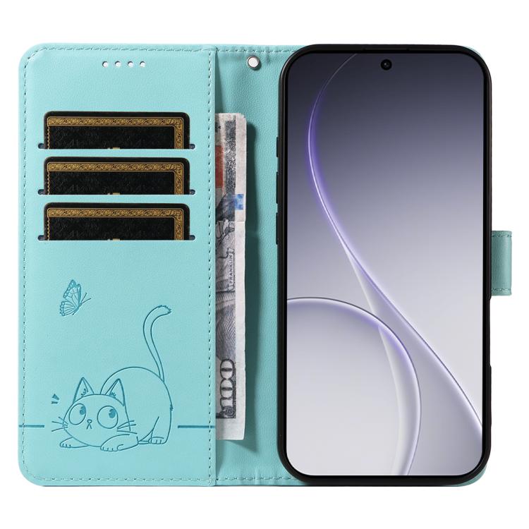 For OPPO Reno15 Pro 5G Global Adorable Cat Embossed Pattern Flip Leather Phone Case