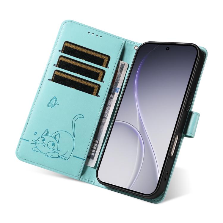 For OPPO Reno15 Pro 5G Global Adorable Cat Embossed Pattern Flip Leather Phone Case