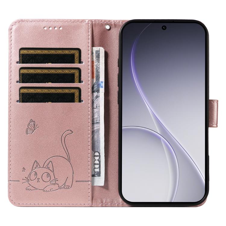 For OPPO Reno15 Pro 5G Global Adorable Cat Embossed Pattern Flip Leather Phone Case