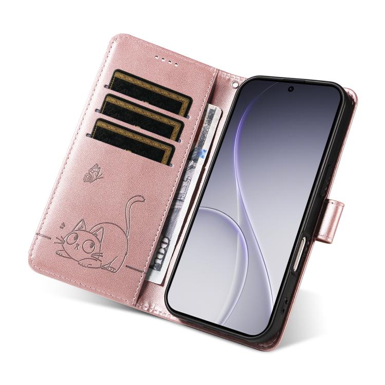 For OPPO Reno15 Pro 5G Global Adorable Cat Embossed Pattern Flip Leather Phone Case