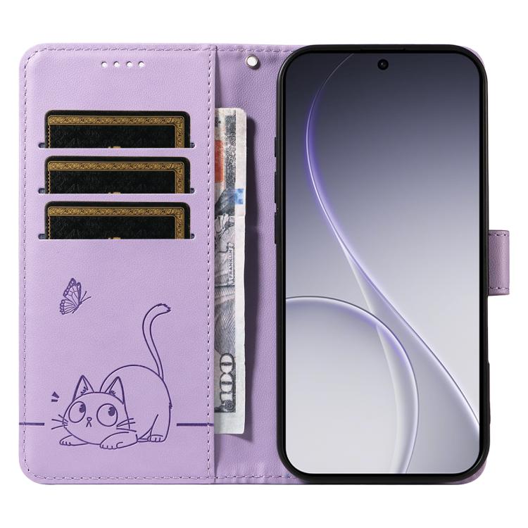For OPPO Reno15 Pro 5G Global Adorable Cat Embossed Pattern Flip Leather Phone Case