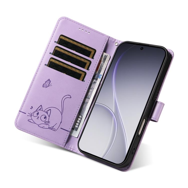 For OPPO Reno15 Pro 5G Global Adorable Cat Embossed Pattern Flip Leather Phone Case